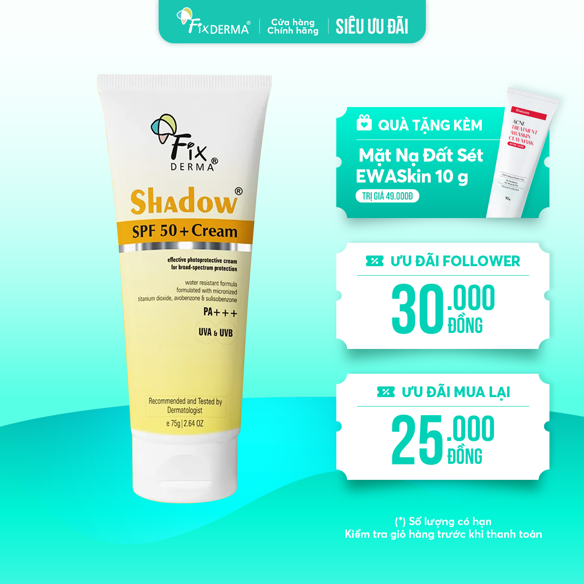 Kem chống nắng Fixderma Shadow SPF 50+ Cream – Bảo vệ da toàn diện trước tia UVA & UVB