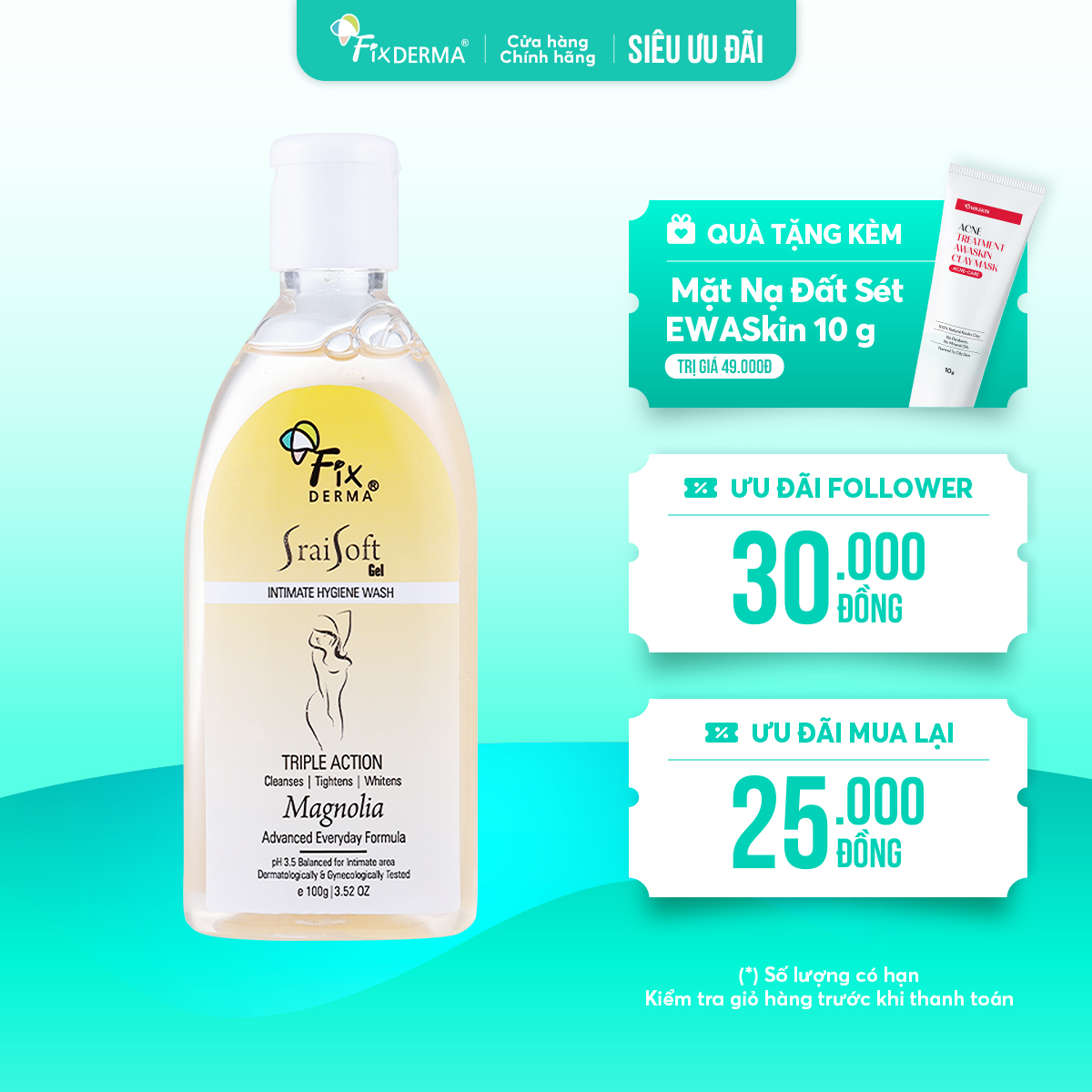 Dung dịch vệ sinh Fixderma Srai Soft Gel – Dịu nhẹ, cân bằng, bảo vệ vùng kín khỏe mạnh