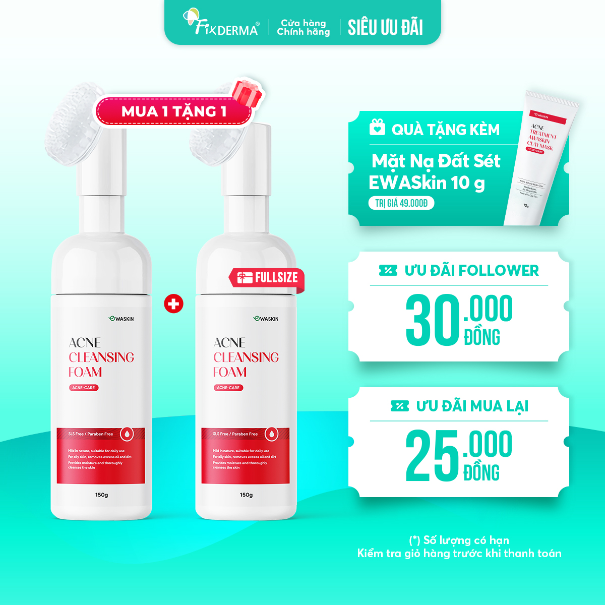 Sữa rửa mặt EWASkin Acne Cleansing Foam – Làm sạch sâu, hỗ trợ giảm mụn, dịu nhẹ cho da dầu mụn