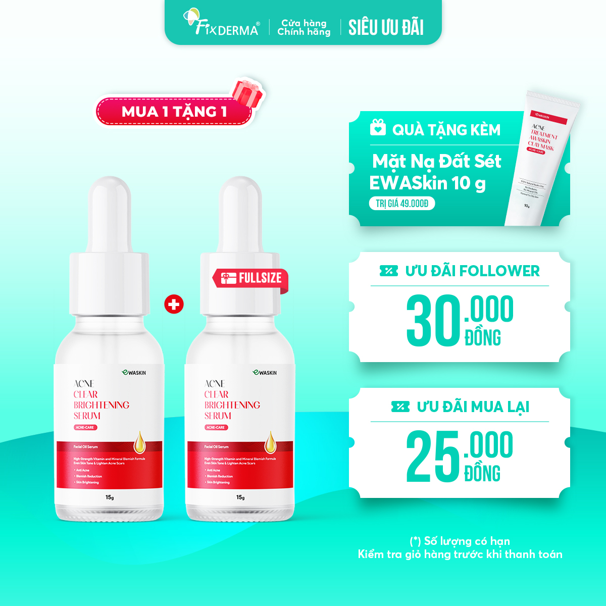 Serum EWASkin Acne Clear Brightening - Tinh chất hỗ trợ giảm mụn, sáng da, mờ thâm Serum EWASkin Acne Clear Brightening - Tinh chất hỗ trợ giảm mụn, sáng da, mờ thâm